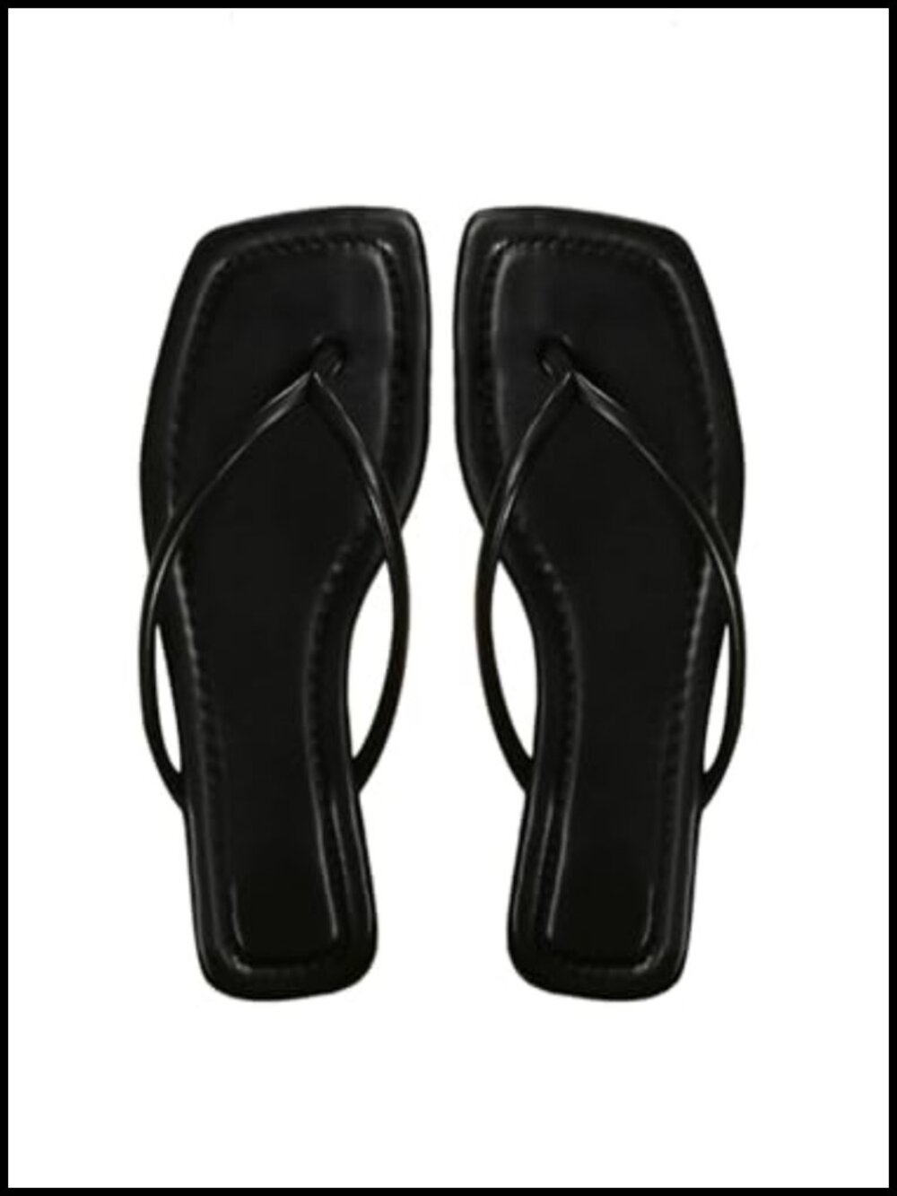 Faux Leather Square Open Toe Thong Flat Sandals Slide On Casual Dressy Shoes